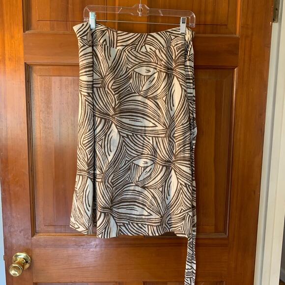 Talbots Skirt Womens 8 Brown Floral Irish Linen Belted Lined Safari Boho Outdoor - Picture 2 of 6
